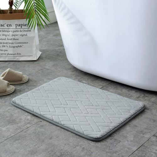 1pc 40x60cm Coral Fleece Memory Foam Bath Mat Woven Pattern Bathroom Horizontal Stripe Carpet Non-slip Bath Mat Bathroom Carpet