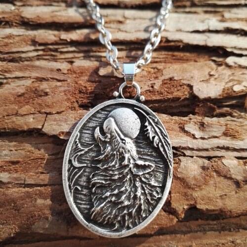 1pcs new fashion men jewelry antique silver plated large howling wolf pendant native wolf jewelry