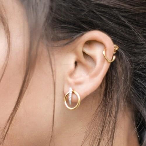 100% Real 925 Sterling Silver Geometric Earrings Round and Conical Shape Stud Earrings Simple Jewelry for Women Girls