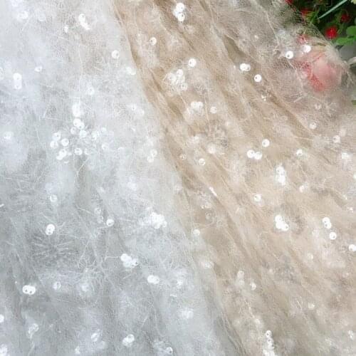 1Y/Lot Translucent sequins embroidered lace fabric shiny transparent sequins lace fabric for dress decoration