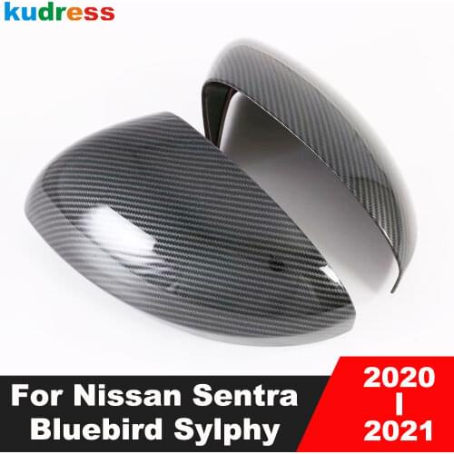For Nissan Sentra Bluebird Sylphy Almera 2020 2021 Carbon Fiber Side Door Rearview Mirror Frame Cover Trim Car Accessories 2pcs