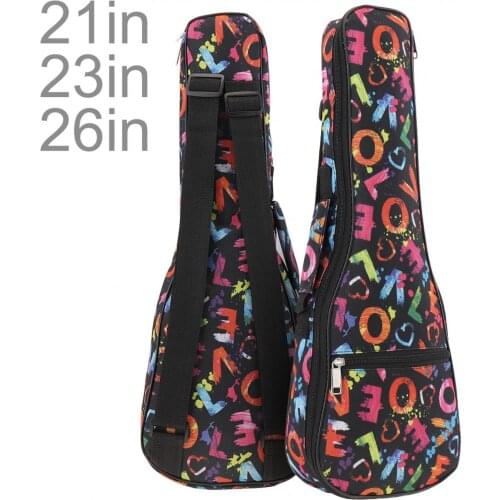 21 /23 / 26 Inch Portable Ukulele Bag Love Words 10mm Sponge Soft Case Gig Ukulele Mini Guitar Waterproof Backpack