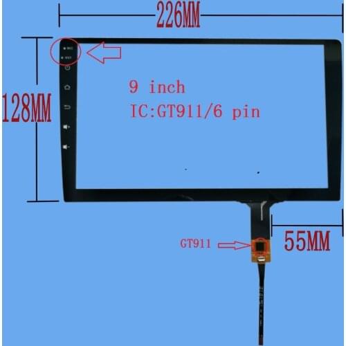 226*128 9 inch android navigation touch screen IC:GT911 6 pin