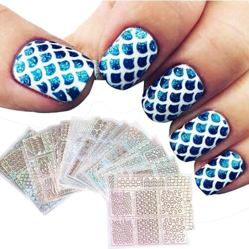 24 Sheets New DIY Nails Irregular Grid Stencil Reusable Manicure Nail Art Vinyls Hollow Stickers Stamping Template Tools
