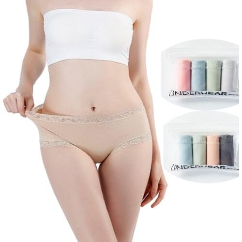 4 PCS/LOT New Breathable Mid-Waist Cotton Ladies Panties Briefs WOMEN Seamless Lace
