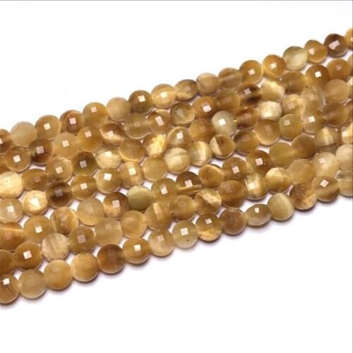 6mm Faceted Natural Gold Tiger Eye Stone Beads Loose Round Cake Cut Stone Beads For DIY Jewelry Making Bracelet Strand 15