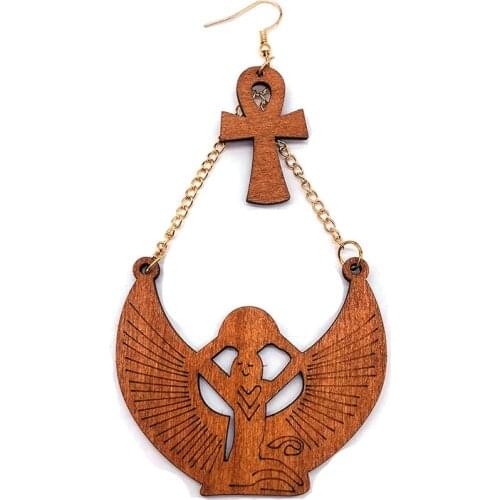 Free shipping! Newest african Ankh hoop Wooden Earrings can mixed colors