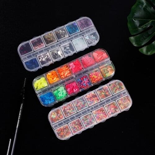 12 Grid Nail Sequins Sparkles Laser Hexagonal Patch Phototherapy Glue Makeup Diamond Jewelry Sequins