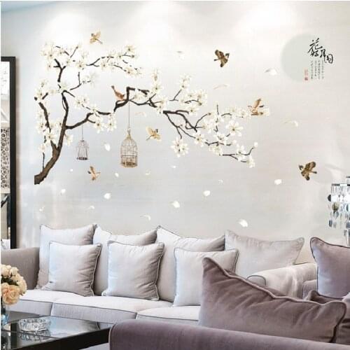 Big Size Tree Wall Stickers Birds Flower 187*128cm Home Decor Wallpapers for Living Room Bedroom DIY Vinyl Rooms Decoration