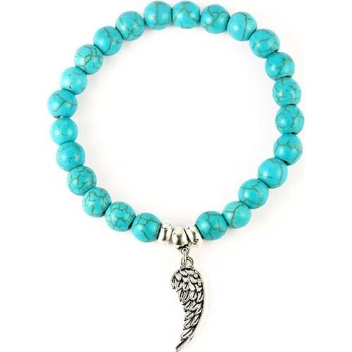 Natural Stone Beads Bracelets Lucky Charm 8mm Blue Turquoises Couple Bracelets Natural Jewelry Bracelet Hand Chain for Women Men