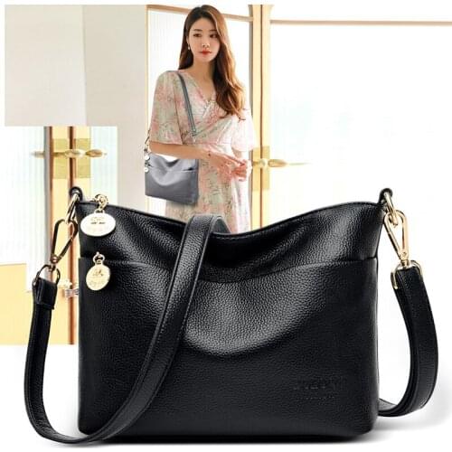 Black Flap Shoulder Bag Women 2020 Trend Medium Soft Leather Lichee Pattern Lady Cross body Bag Quality Female Tote Handbags Sac