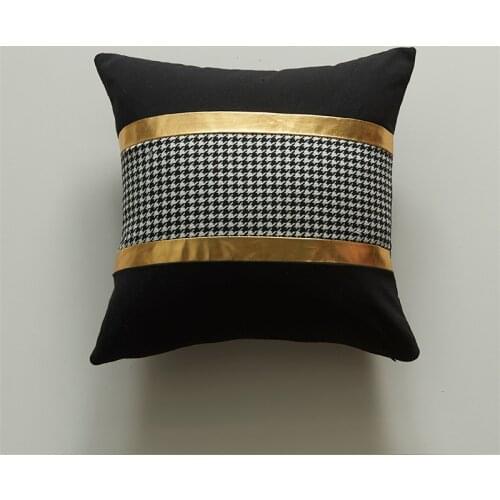 Golden strip leather stitching black white pillowcase Living room sofa cushion cover Houndstooth pillow cover 45x45cm &35x50cm