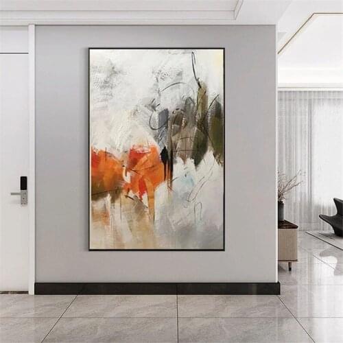 Hot Hand Painted Modern Oil Painting Nordic Minimalist Canvas Painting Orange Graffiti Geometric Wall Art Living Room Mural art