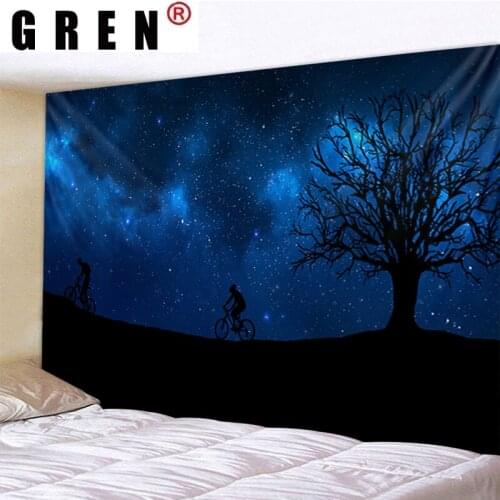 GREN Bicycle Starry Sky Tapestry Hanging Covering Rugs Background Cloth Beach Mat Blanket Art Bedroom Living Room Home Decor