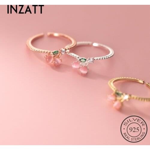 INZATT Real 925 Sterling Silver Zircon Pink Cherry Adjustable Ring For Fashion Women 18K Gold Fine Jewelry Cute Accessories