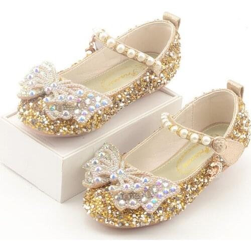 Leather shoes for children casual Childrens shoes for girls shiny beadings bowtie flat shoes evening party shoes princess girls