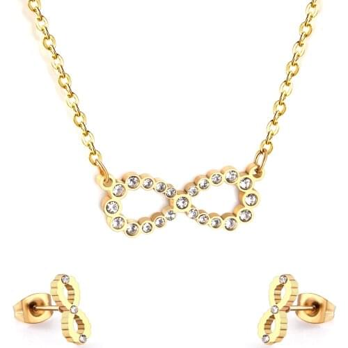 LUXUKISSKIDS Initial Crystal Stainless Steel African Jewellery Sets Bridal Dubai Gold Color Wedding Jewelry Sets For Women Girls