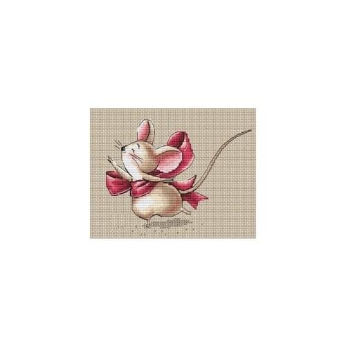 Little mouse dancing with a bow cross stitch 11CT 18ct 14ct cotton thread embroidery DIY handmade needlework
