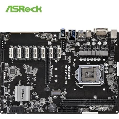 13PCI-E BTC For ASRock H110 PRO BTC+ 1151 Used Motherboard DDR4 SATA3, 1 M.2 (SATA3) DVI Video Output Supports 13 Graphics Cards