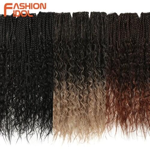 FASHION IDOL Micro Box Braid 24 inch Crochet Braids Synthetic Hair Curly Crotchet Hair Extensions Ombre Brown Twist Hair Braids