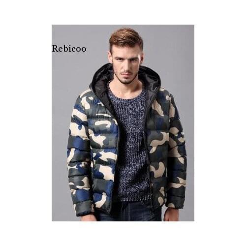Autumn Winter Mens Hooded Camouflage Parkas Down Jacket Male Slim Fit Cotton Padded Coat Men Green Red Outerwear Coat