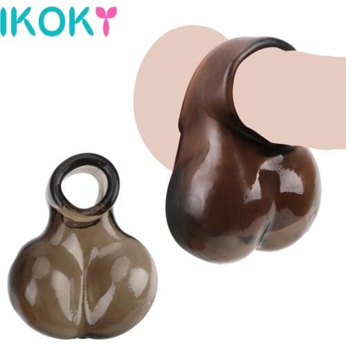 IKOKY Penis Ring Scrotum Ring Reusable Bondage Chastity Cage Lock Delay Ejaculation Adult Sex Toys For Men Sex Products