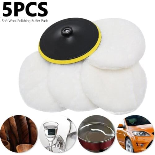 5Pcs Universal Polisher Buffer kit Soft Wool Bonnet Pad White Car Polisher Car Body Polishing Discs Accessories For 7 inch