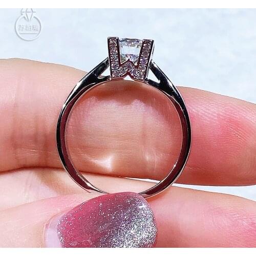 Size 6.5mm 1CT one carat Real Moissanite Ring D-F color VVS high quality 925 Silver Diamond rings for Women girls Gift Luxury