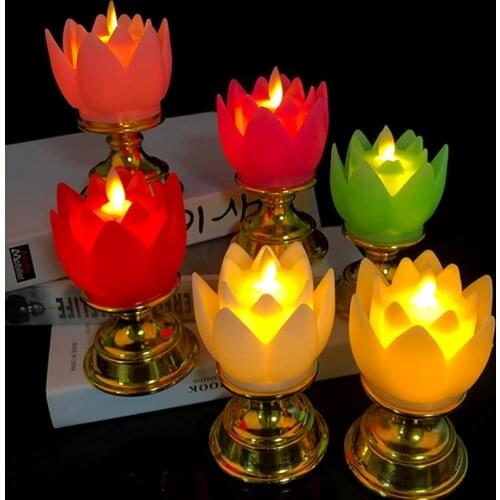 Night Light Colorful Electric Buddha Lotus Light Battery Operated Flameless Flicker LED Candle Tea Lamp Prayer Accessories Decor