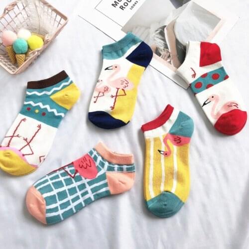 New Spring And Summer Thin And Versatile Womens Socks Personality Trend Flamingo Pattern Advanced Cotton Invisible Socks