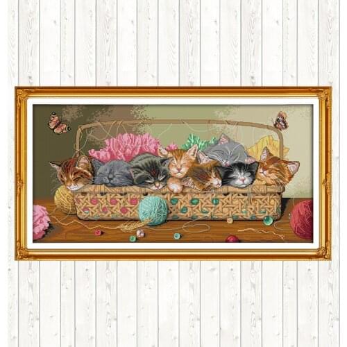 Newborn Kittens 14ct 11ct Count Print Canvas Cross Stitch Package Needlework Embroidery Patterns DIY Crafts Embroidery Kits