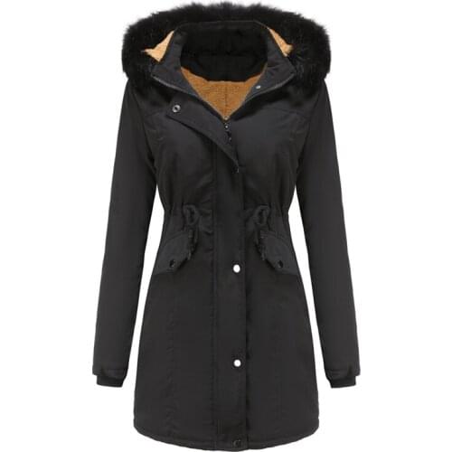 Autumn and winter warm cotton coat womens thick cotton plus velvet cotton coat womens detachable hat large fur collar coat