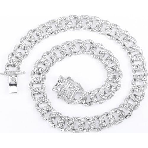 Iced Out men Cuban Necklace Chain Hip hop Jewelry Choker Gold Silver Color Rhinestone CZ Clasp for Men Rapper Necklaces Link