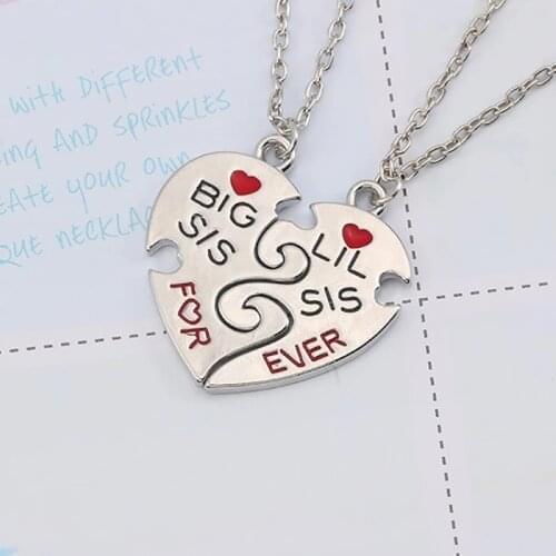 New 2 Pcs/Set Big Little Sister Necklace For Women Girls Heart Shape Pendant Necklaces Sisters Forever Bff Jewelry Gifts 2021