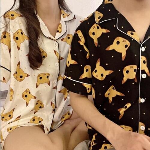 Couple Pajama Set Sleepwear Women Cute Anime Pijamas Pikachu Home Clothing Cartoon Pyjama Pants Men Short Sleeved Nightwear New