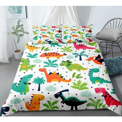 47Dinosaurs Bedspread in Woodland with Dots White Duvet Cover Set 2/3Pcs Kids Cartoon Dino Bedding Set Single Double Full Queen