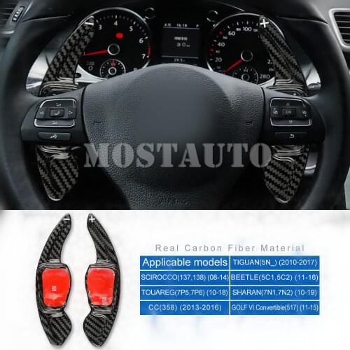 For Volkswagen Tiguan MK1 Golf 6 MK6 Touareg Scirocco CC Sharan Beetle Real Carbon Fiber Steering Wheel Paddle Shifter Black/Red