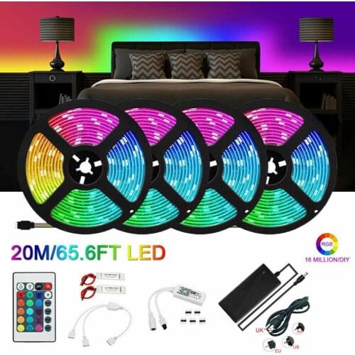 65ft 20M 4rolls 5050 DC12V RGB 600LEDs LED strip with 12V 10A LED Power +24key WiFi controller work with Alexa Smart Home