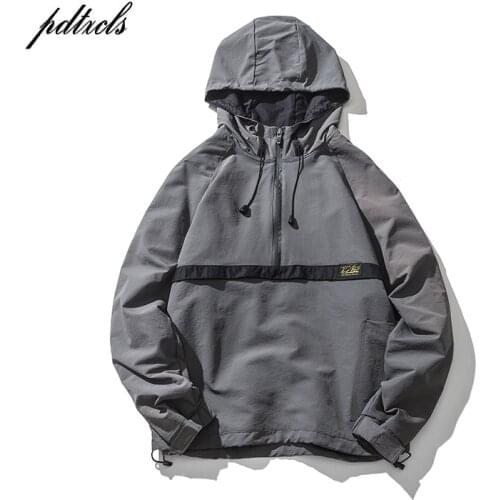 Vintage Color Block Patchwork Windbreaker Hooded Jackets 2019 Mens Hip Hop Full Zip Up Pullover Tracksuit Streetwear Thin Coats