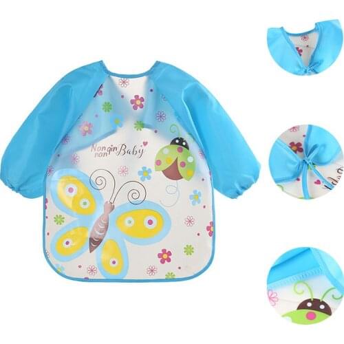 Waterproof Long Sleeve Kids Bibs Cartoon Bee Butterfly Baby Boy Bibs Infant Eating Children Drawing Burp Cloths Accessories