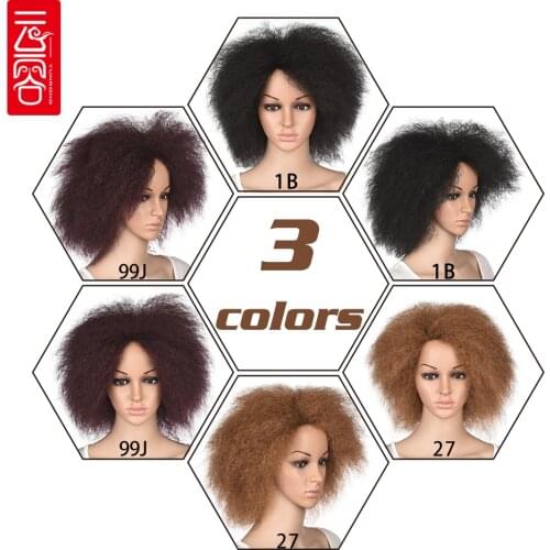 YUNRONG Short Puff Yaki Straight Synthetic Hair Wig For Women High Temperature Heat Resistant Synthetic Fiber