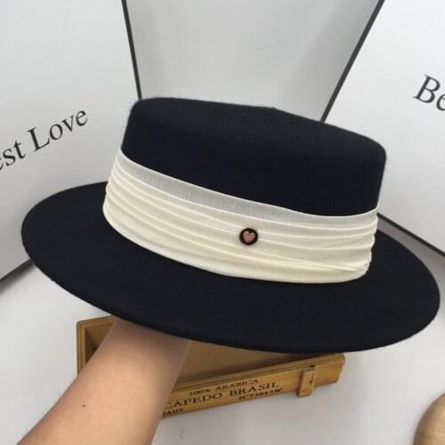 Fedora woolen flat top hat for women felt hats British retro fashion elegant female fashion womens cap