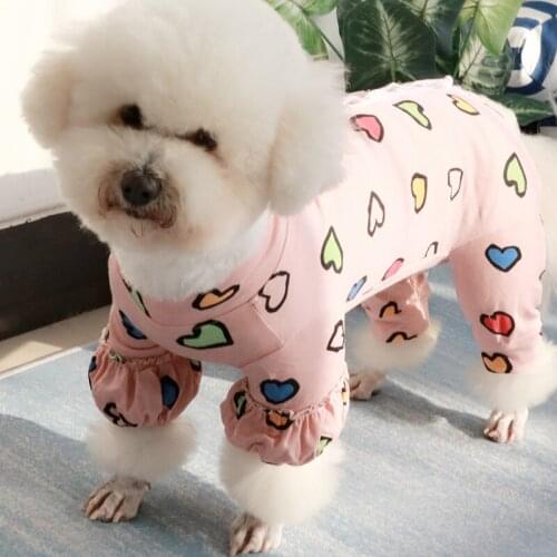 Pet Dog Jumpsuit Thin Puppy Clothes 100%Cotton Overalls Protect Belly Pajamas For Small Dogs Puff Sleeve Sweatshirt Chihuahua