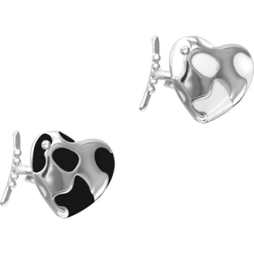 Origin Summer Fashion Cool Asymmetric Heart Pendant Earring for Women White Black Color Enamel Love Clip Earrings Party Jewelry