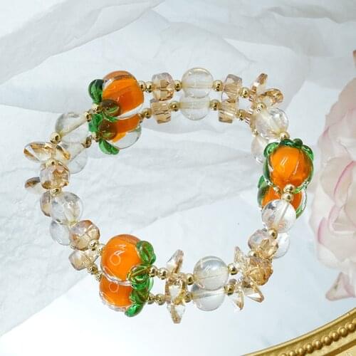 Plant Persimmon Shape Handmade Crystal Beads Strand Bracelets for Women Adjustable Gold Plated Bracelet Fashion Jewelry YBR328