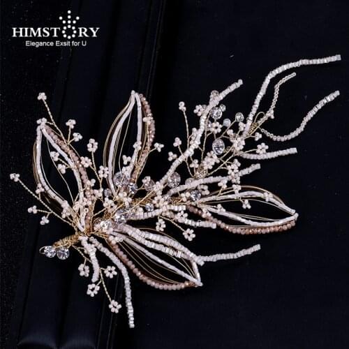 HIMSTORY Handmade Romantic Rose Gold Hair Band Beaded Wedding Headbands Bridal Pageant Head Pieces For Women Tiaras Jewelries