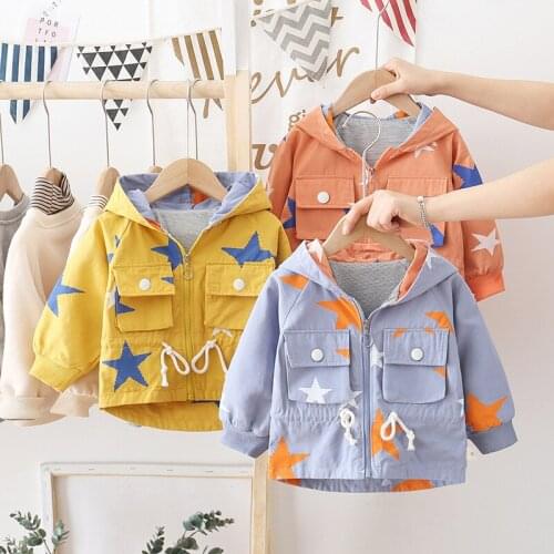 1-5Yer Spring Autumn Children Coat Boys Girls Outerwear Hooded jacket baby Boy Fashion star Print Windbreaker Jchao kids Clothes