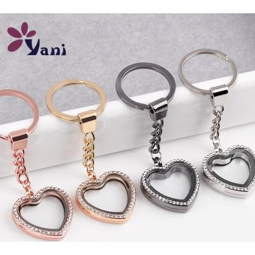 10pcs/lot Factory Price New Items 4 Color Alloy Living Heart Key Chain Locket With Rhinestone KC116
