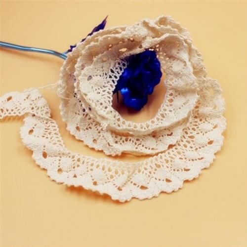15yards Beige Cotton Lace Trims DIY 3cm Hometexile Clothes Edge Wrapping Cotton Ribbon Tape Cotton Material