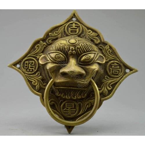 2pcs Old Handwork Copper Carved Dragon Door Knocker Decoration real Brass Garden Decoration 100% Tibetan silver brass